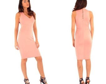 Pink scuba, plunge v-neck bodycon silhouette dress, new