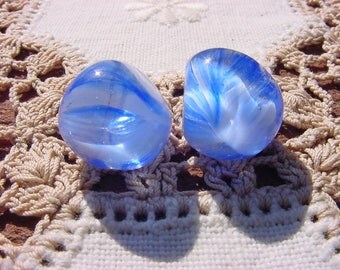 Sapphire Blue Striated Givre Vintage Glass Beads