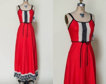 1970s Gay Gibson Dress --- Vintage Red Maxi Dress