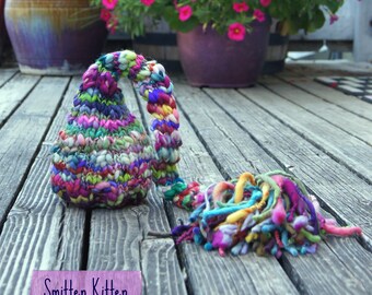 NEWBORN Photography Prop - Baby Knit Hat - Elf - Twin Props - Handspun yarn