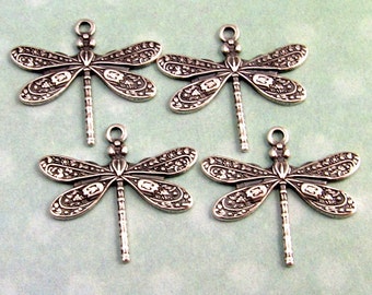 Small Dragonfly Charm, Trinity Brass, Antique Silver, 4 Pc. AS252