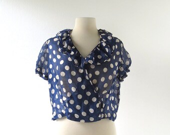 Vintage 1930s Blouse | Polka Dot Top | 30s Blouse | L XL