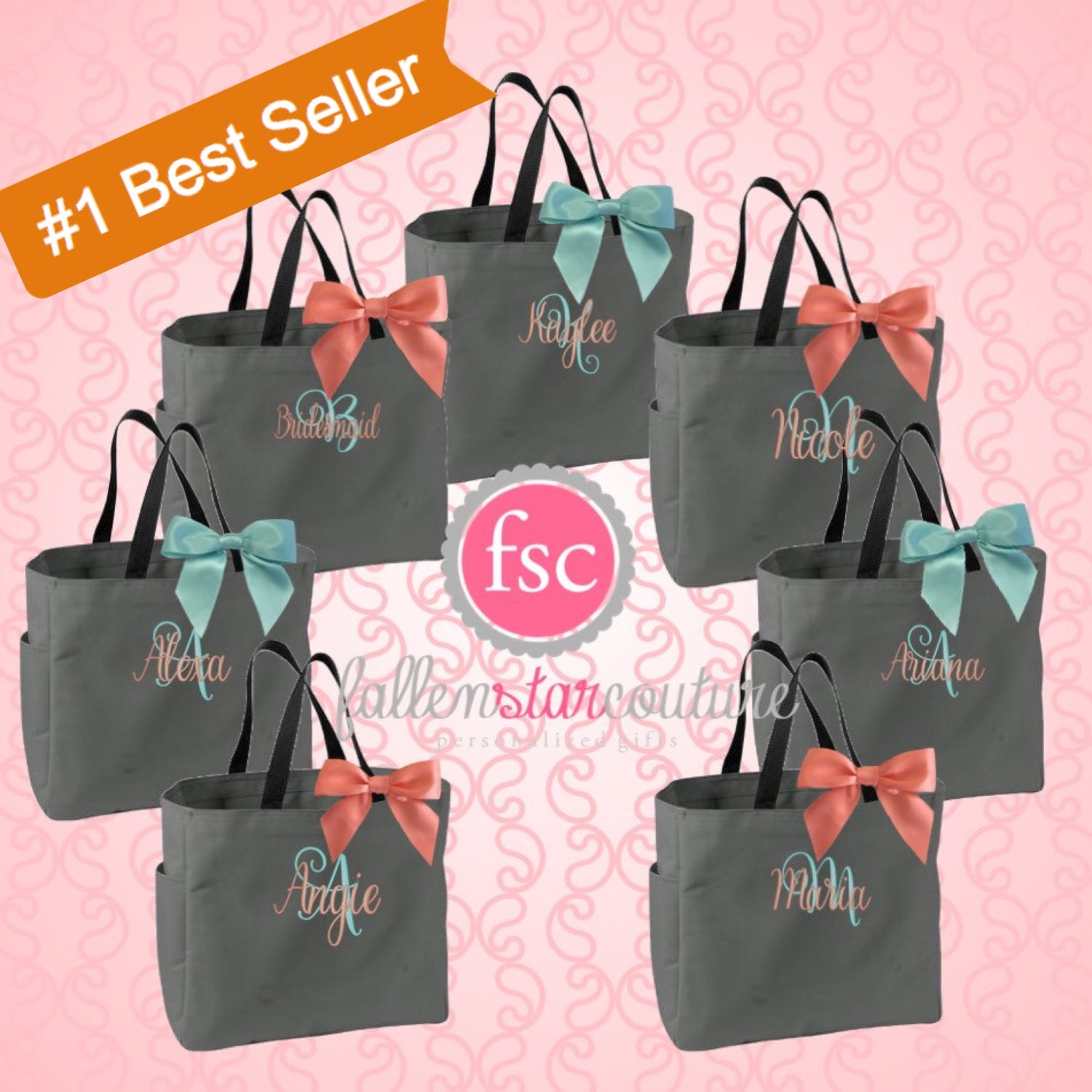 7 bridesmaid tote bags bridesmaid gifts by FallenStarCoutureInc