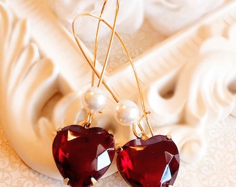Best Heart Earrings - Red - Valentines Gift - Victorian - TRUE LOVE Red