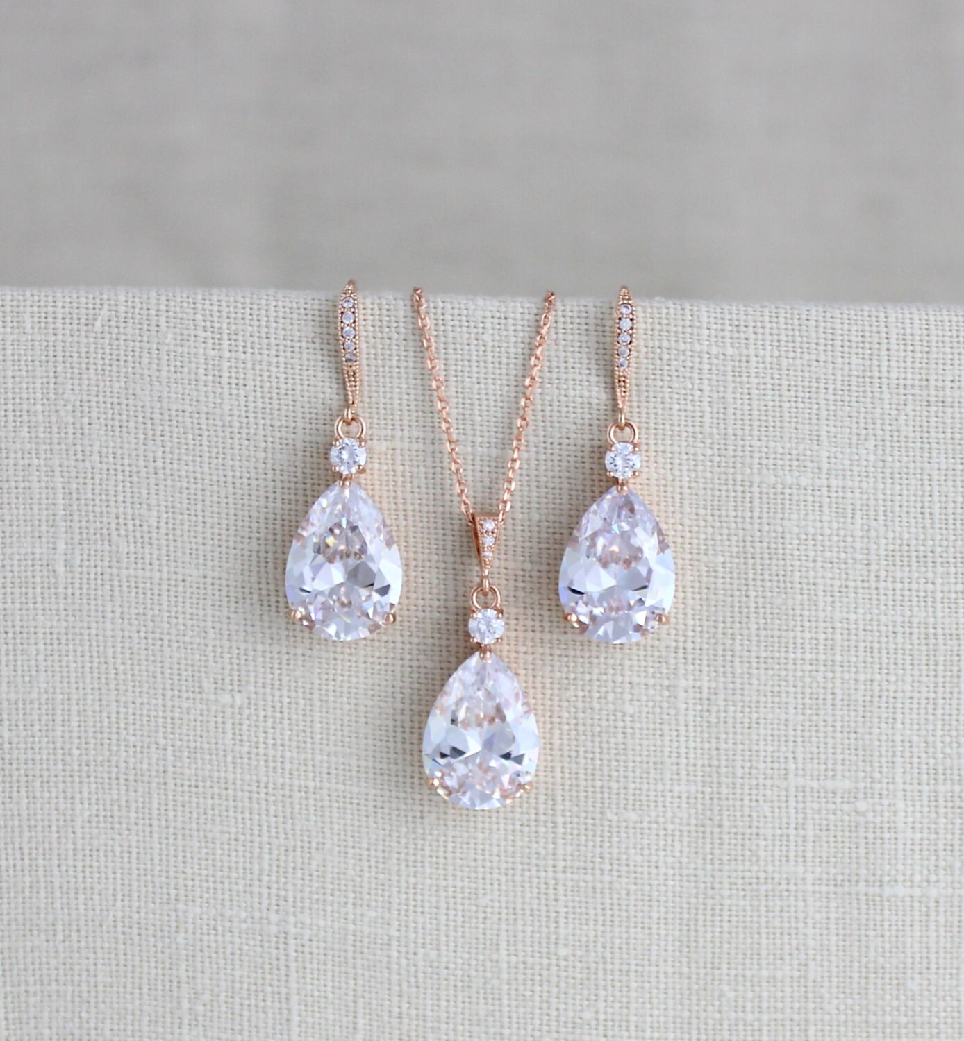 Rose Gold Wedding jewelry SET Bridal necklace Set Crystal