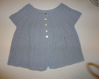 Dove-Gray Short-Sleeved Crocheted Cardigan Sweater