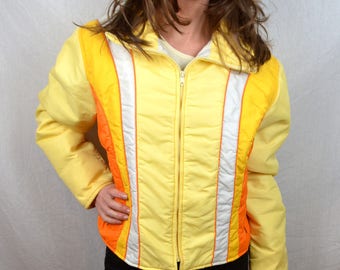 RARE Vintage 70s 1970 Yellow Orange Puffy Ski Jacket Coat - By Swing West