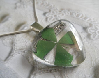 Real 4 Leaf Clover Glass Triangle Pendant-Lucky Me-Gifts Under 30-Rare & Unusual-Gifts Under 30-Symbolizes Love, Luck, Hope, Faith