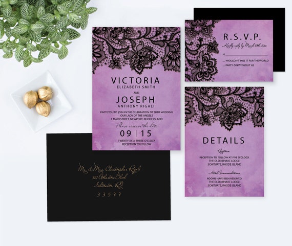 Items similar to Purple Boho Wedding Invitations, Winter Wedding Shower ...