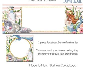 Mermaid DIY Facebook Set, 2 Piece DIY Facebook Profile an Banner, Instant Download Facebook, Mermaid, Pearls, Pearl Facbook Set, Facebook