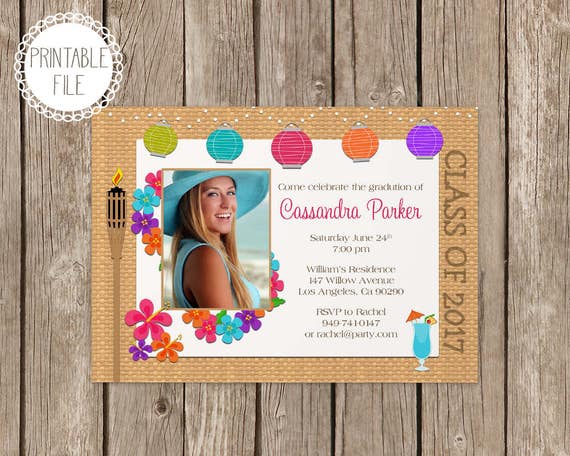 Class of 2017 High School Luau Graduation Invitation - Print at Home or E-card Il_570xn