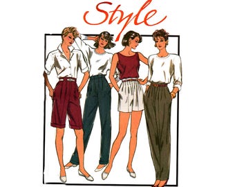 80s Pleated Pants & Shorts Vintage Sewing Pattern Style 4702 Size 12 Waist 26 1/2 Inches UNCUT Factory Folded