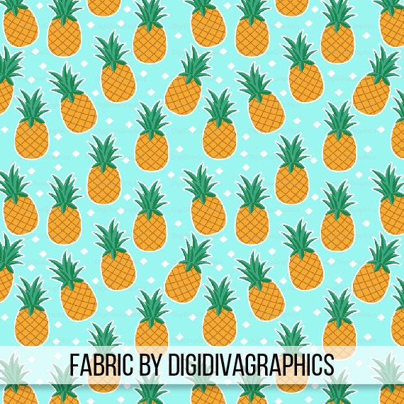 Pineapple Fabric By The Yard Hawaiian Pineapples on an Aqua