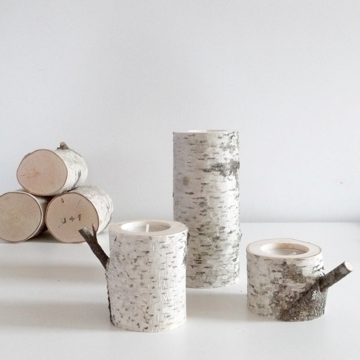white birch wooden candle holders set of 3 birch candle