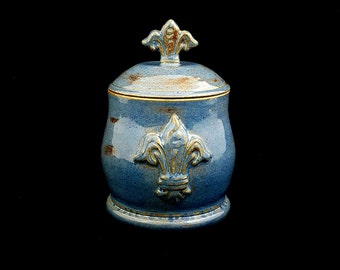 Stoneware Fleur de Lis Lidded Storage Jar