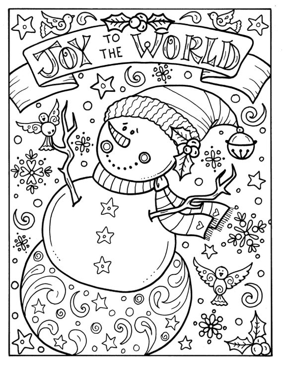 Download Snowman Joy to the world digital download Christmas Coloring