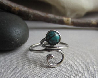 SALE 20% OFF/Turquoise Ring/ Oxidized Silver Ring/ Antique Ring With Turquoise/ December Birthstone/Silver Wire Ring/ Artisan Turquoise Ring