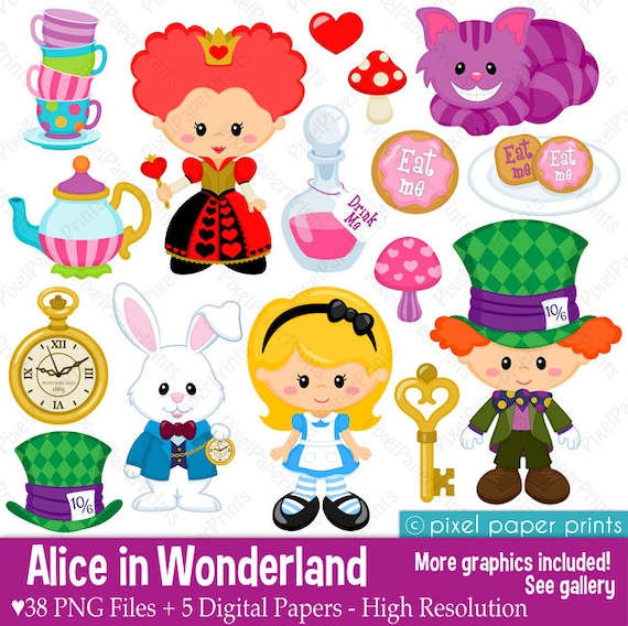 Alice in Wonderland Part 1 Clip Art and Digital paper set