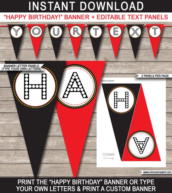 Movie Party Banner - Happy Birthday Banner - Custom Banner - Movie Party Decoration - Movie Night - INSTANT DOWNLOAD with EDITABLE text Il_570xn