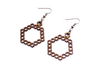 geometric pattern bamboo wood earrings - Bamboo Hexagon Earrings - 1 Ply. natural bamboo eco friendly summer jewelry