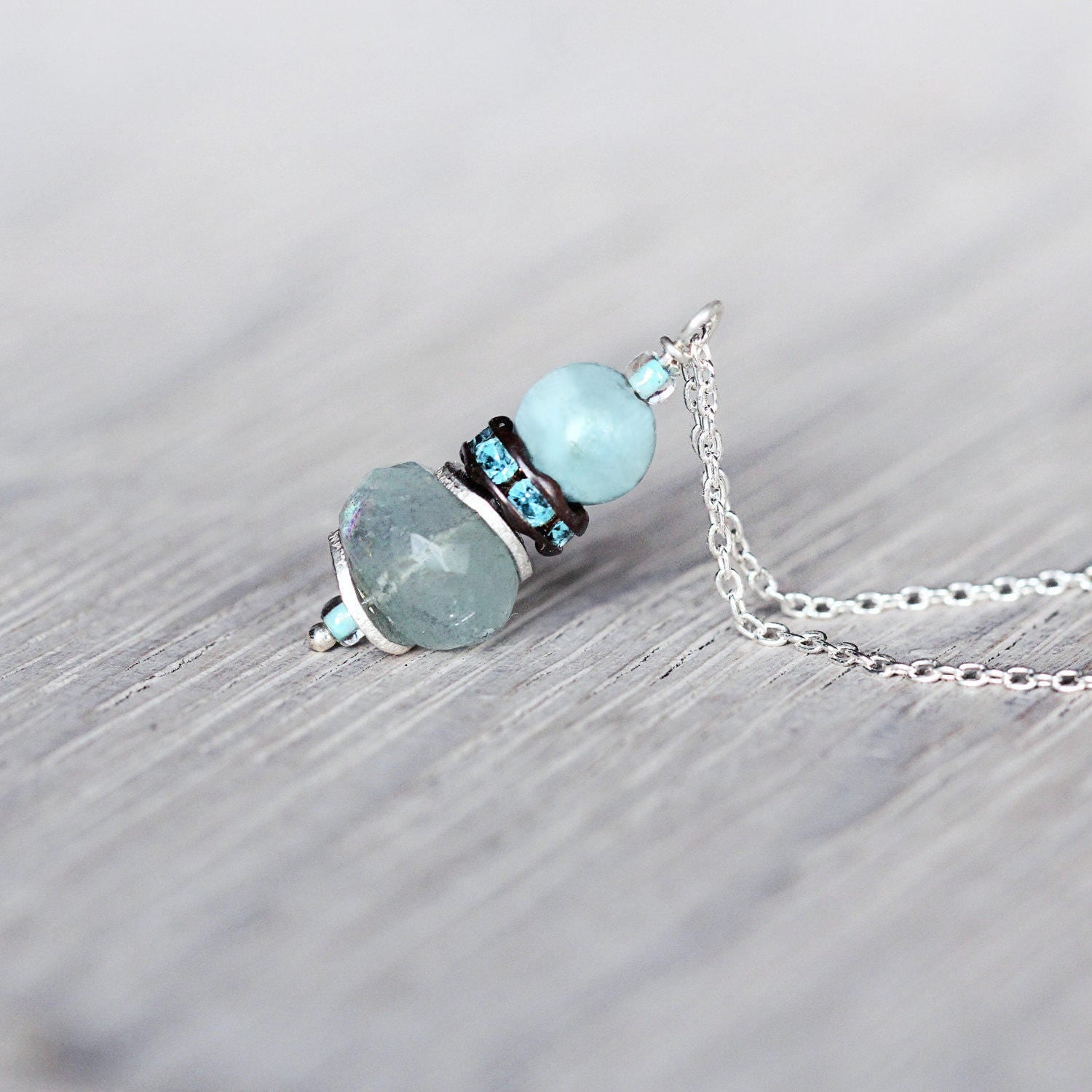 Aquamarine Pendant Necklace - Aquamarine Jewellery - Blue Crystal Necklace - March Birthstone - Dainty Necklace - Blue and Silver Necklace