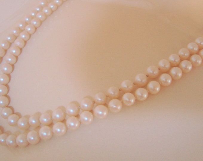 Vintage Flapper Hand Knotted Pearl Necklace Glass Beads 52 Inches Wedding Bridal Antique Jewelry Jewellery