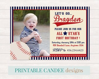 Baseball Birthday Invitation, Vintage Baseball Birthday Invitation, Baseball Party, Baseball first Birthday, Sports party