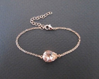 Rose Gold Swarovski Crystal Bracelet/Rose Gold Bracelet/Rose Gold Bridesmaid Jewelry/Vintage Rose Bracelet/ Vintage Rose Bridesmaid Bracelet