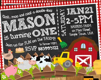 Farm Birthday Invitation, Farm Birthday Party, Barnyard Birthday Invitation, Farm Party, Farm Chalkboard Old McDonald R-153