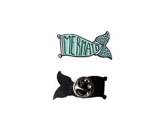 Mermaid Tail Flag Enamel Pin Badge: 30mm cute banner fairytale brooch, hat pin or lapel pin. For you, best friend or party bag filler!