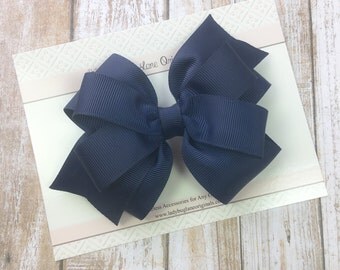 Navy Girls Bow - Navy Hair Bow - Blue Hair Clip - Navy Toddler Bow - Classic Hair Bow - Navy Blue Bow - Hair Bows for Girls - Navy Baby Bow