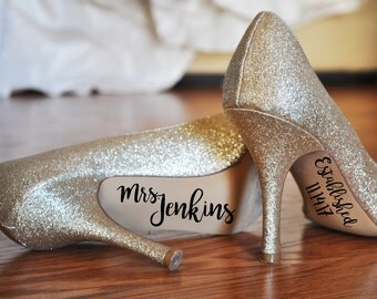 Wedding Shoes Decal, Personalized Wedding Shoes Sticker, Wedding Decal, Wedding Sticker, Bride Shoes Decal, Mrs. Established, Something Blue
