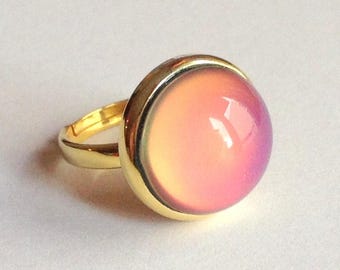 Mood Ring 24k Gold Plated Sterling Silver 925 - 16 mm - High Quality - adjustable - new