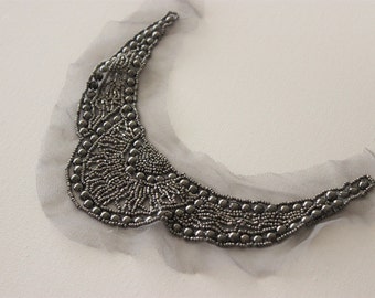 Vintage applique, bridal applique, Neckline Applique, Grey Beaded applique, beaded applique, bridesmaid applique, Appliques for sewing
