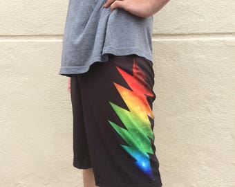 Men's Grateful Dead Board Shorts Swim Trunks / Rainbow Galaxy Thirteen Point Lightning Bolt / You Enjoy My Shirt WILL SHIP 7/26/17