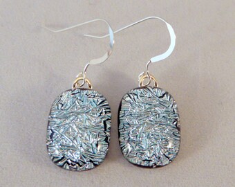 Silver Dichroic Fused Glass Dangle Earrings, Fused Glass, Fused Glass Earrings, Glass Earrings, Dichroic Earrings, Dangle Earrings, Dichroic