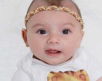 Toddler Headband, Baby Headband, Suede Headband, Tan Headband, Brown Headband, Girl Headband, Braided Headband, Pearls Headband