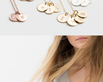 Initial Necklace, Personalized Dainty Disc Necklace • Monogram Necklace, Delicate SMALL DISKS • Silver, Rose Gold Initial Necklace • LN209.2