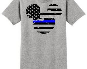 Blue Line LEO Support Mickey Mouse T-shirt, Tank, Hoodie. This Design Is Offered In Several Colors. Get It In Time For Father's Day!