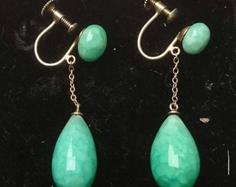 Vintage green gemstone screwback earrings