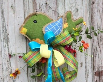 Spring Bird door hanger,Spring Door hanger,burlap door hanger, bird door hanger, spring door wreath, spring wreaths for front door