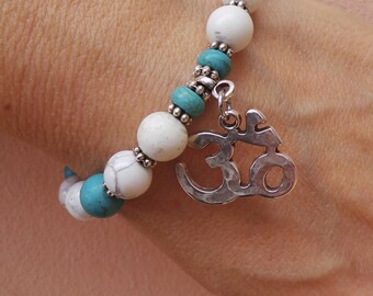 Mala bracelet.Ohm bracelet. Gemstone mala bracelet. Wrist mala. Buddhist prayer beads. Yoga bracelet. Turquoise bracelet. Bohemian bracelet.
