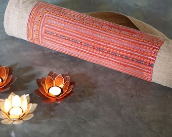 yoga mat bag, yoga mat bag Hmong, yoga bag Hmong, yoga mat carrier, yoga mat holder, yoga sling, cream yoga bag, upcycled yoga mat bag, gift