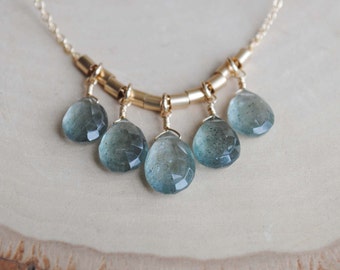 Gold Moss Aquamarine Necklace, Aquamarine Necklace, March Birthstone Necklace, March Birthstone Jewelry