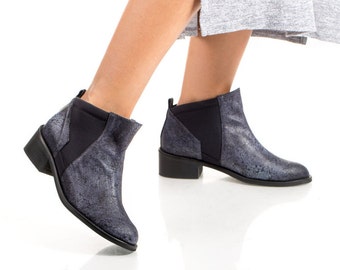 New Collection- Leather Boots, Ankle Boots, Deep Blue Booties, Handmade Boots, Ankle Booties, Winter Shoes, Blue Boots, Chelsea Boots