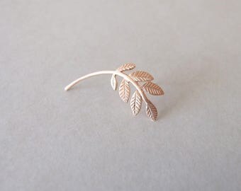 Rose Gold Leaves Cartilage Earring - gold cartilage earring , helix earring , leaves cartilage earring , woodland cartilage