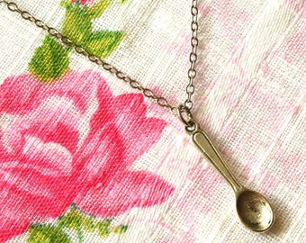 Spoon Necklace, Spoon Jewelry, Tiny Spoon Charm, Mini Spoon Pendant, Spoon Theory, Spoonie Jewelry, Antiqued Spoon, Silver Spoon Nickel Free