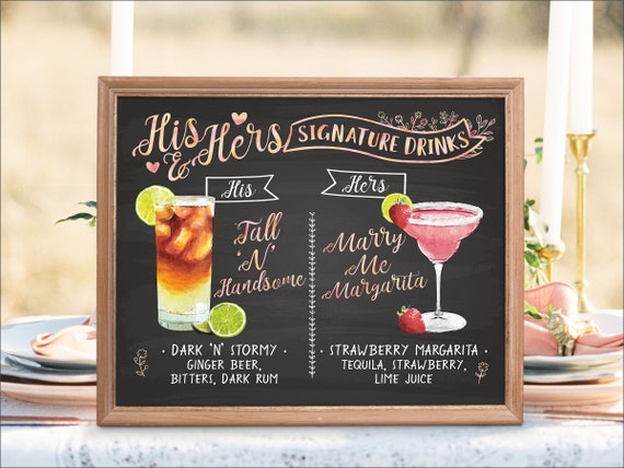 Digital Printable Wedding Bar Menu Sign His and Hers