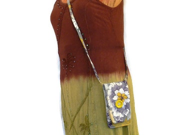 Cell Phone Crossbody Bag - Yellow/Grey/Purple Flowers