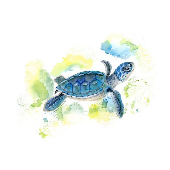 Sea Turtle Watercolor Baby Sea Turtle Art Print